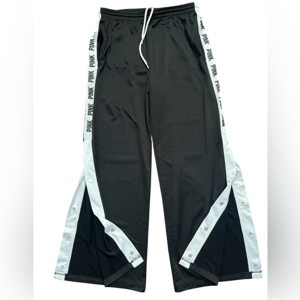 Victoria's Secret Black Track Pants with White Side Snap Panels